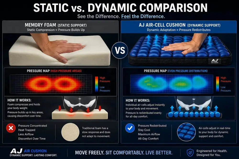 Memory foam vs. air-cell cushion pressure map comparison