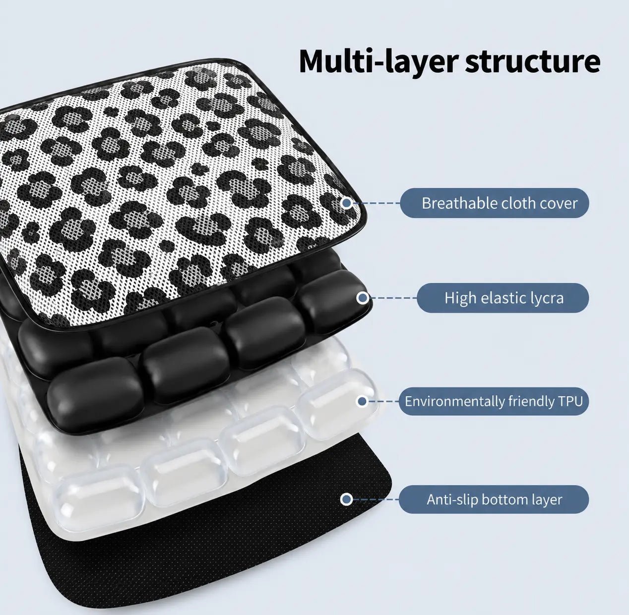 AJ Black Grey Leopard Print 3D Air Mesh Seat Cushion