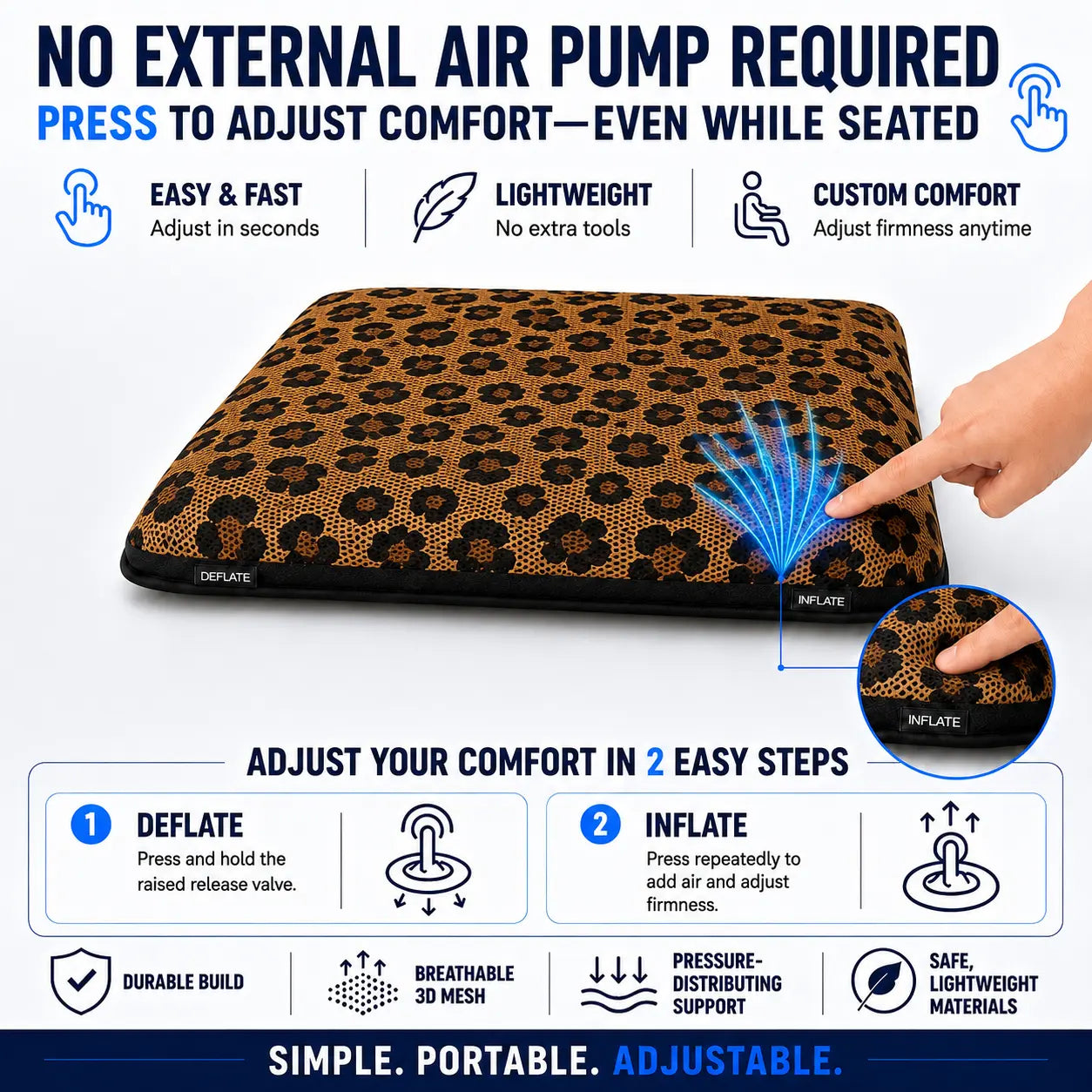 AJ Dark Brown Leopard Print 3D Air Mesh Seat Cushion