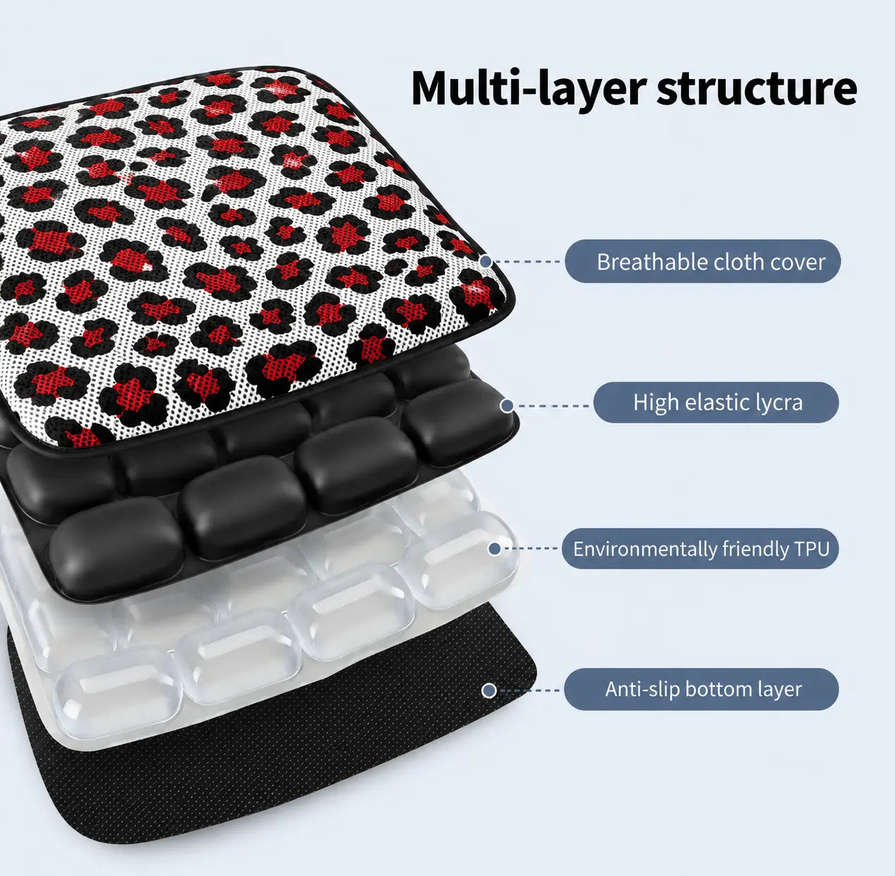 AJ Red Black Leopard Print 3D Air Mesh Seat Cushion