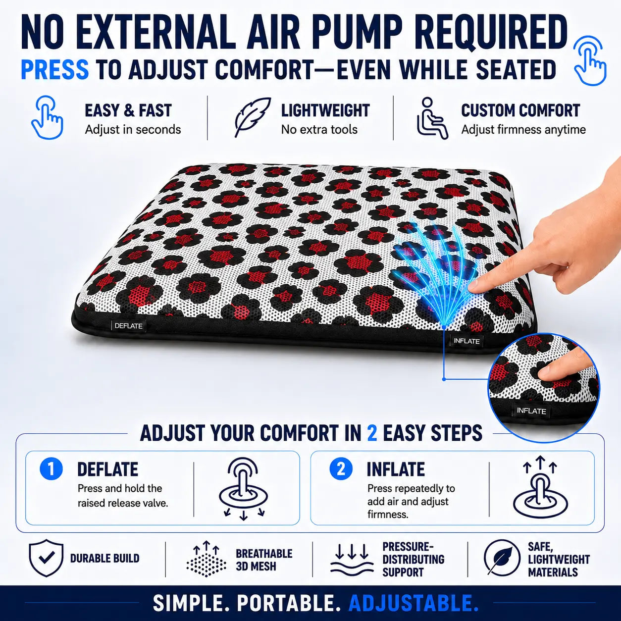 AJ Red Black Leopard Print 3D Air Mesh Seat Cushion