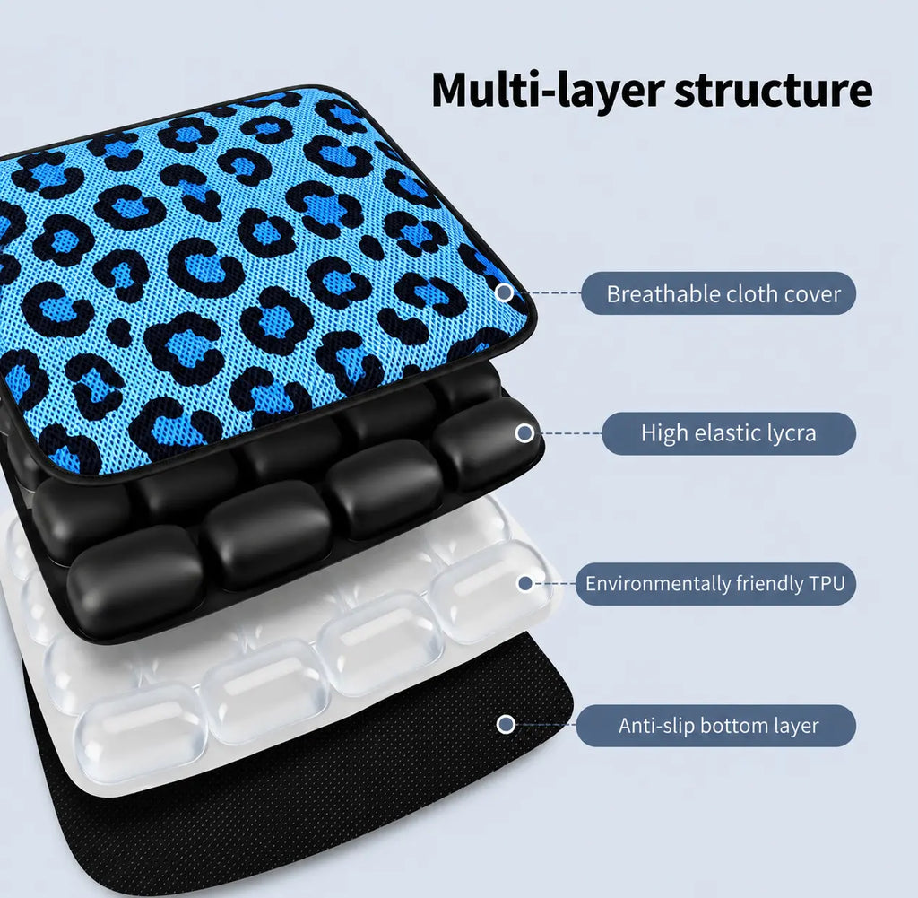 AJ Blue Leopard Print 3D Air Mesh Seat Cushion
