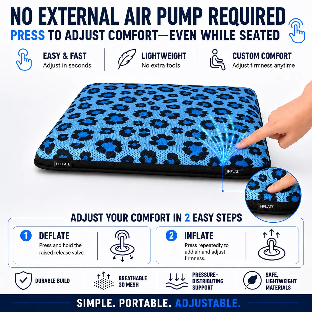 AJ Blue Leopard Print 3D Air Mesh Seat Cushion
