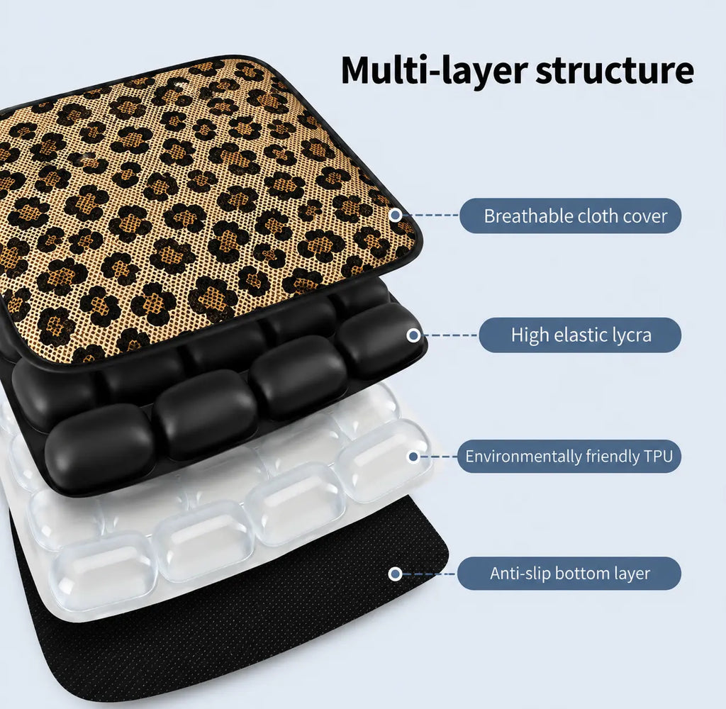 AJ Light Brown Leopard Print 3D Air Mesh Seat Cushion