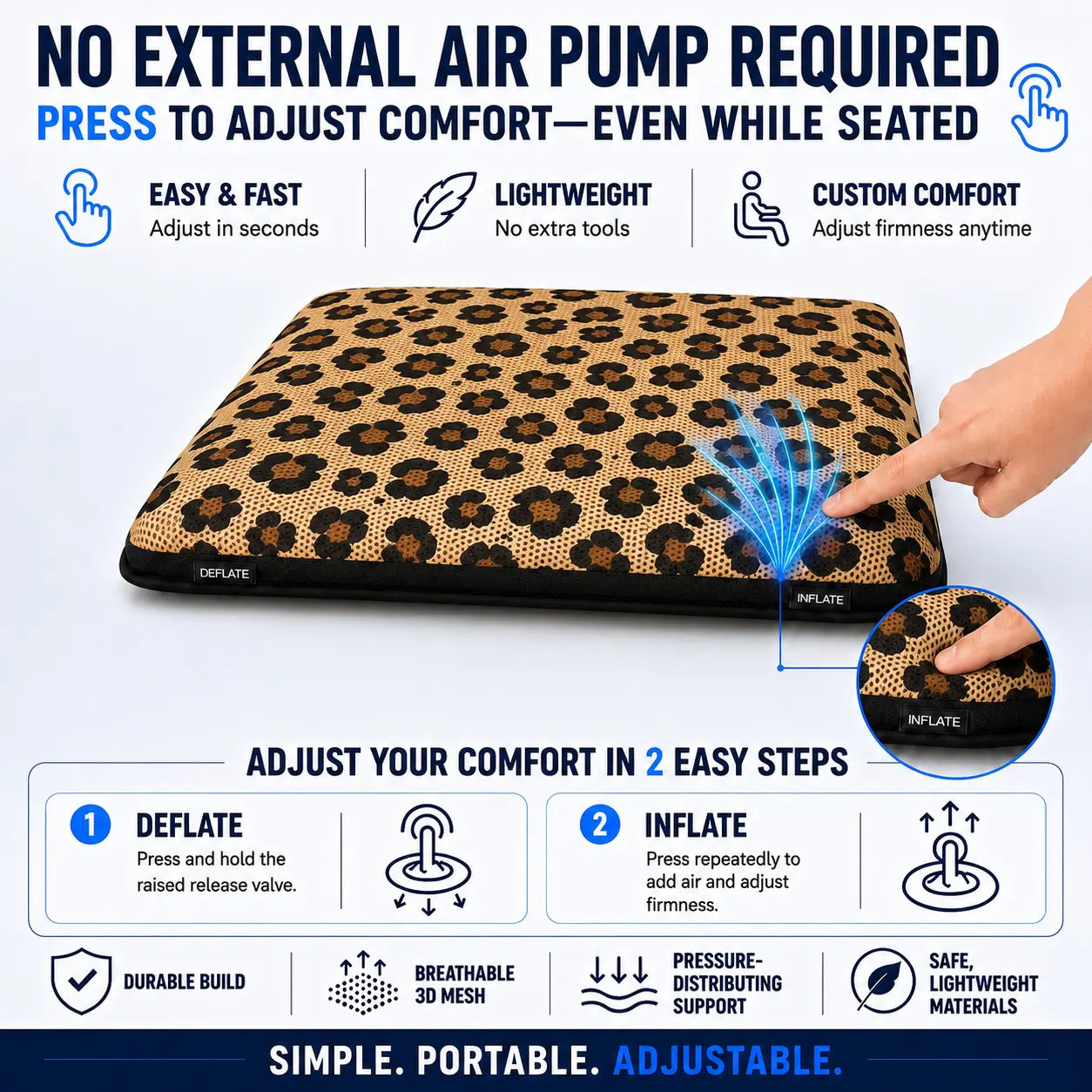AJ Light Brown Leopard Print 3D Air Mesh Seat Cushion
