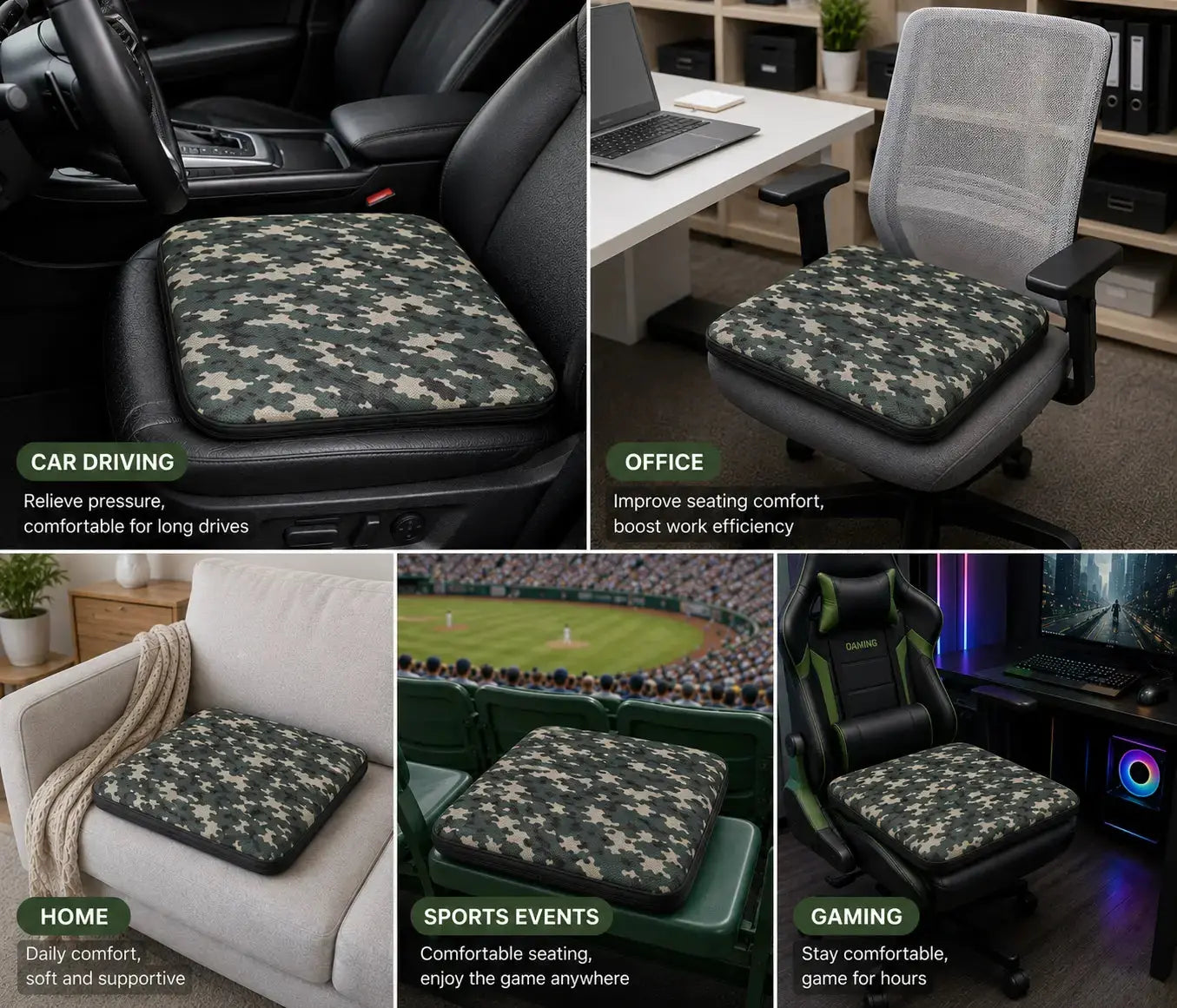 AJ Green Camouflage 3D Air Mesh Seat Cushion — Drive Longer, Feel Stronger AJ Air Cushion