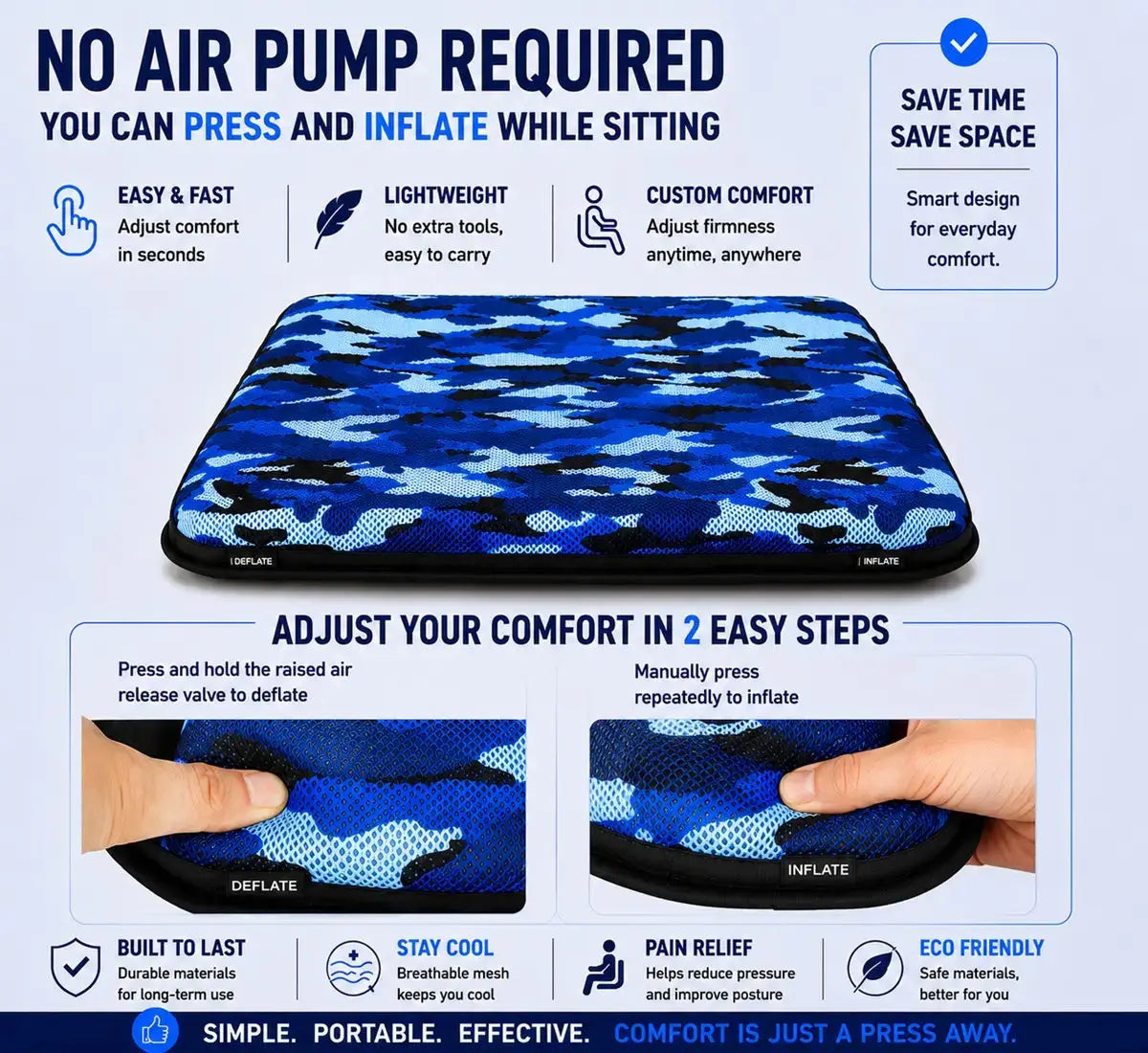 AJ Blue Camouflage 3D Air Mesh Seat Cushion — Drive Longer, Feel Stronger AJ Air Cushion