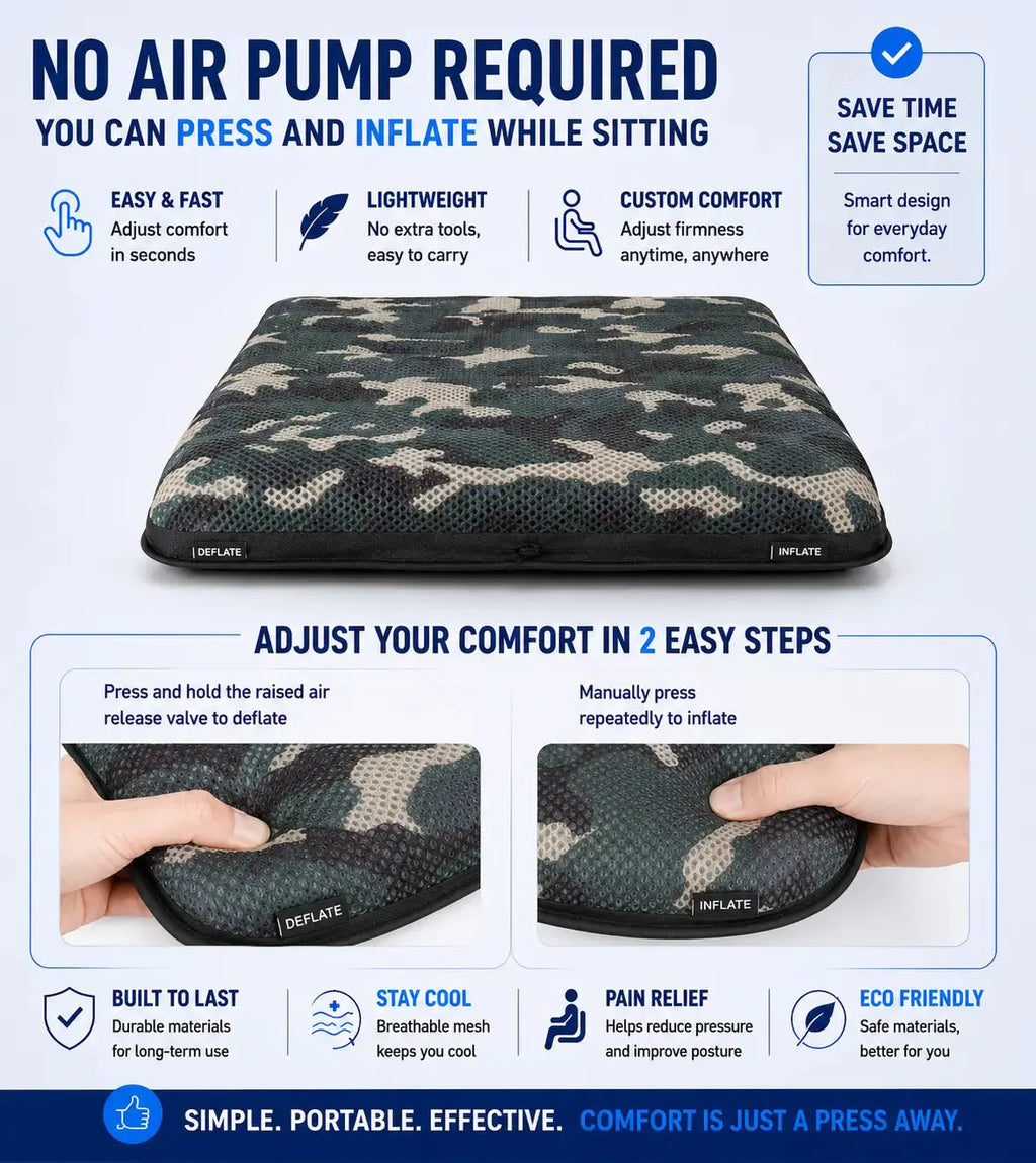 AJ Green Camouflage 3D Air Mesh Seat Cushion — Drive Longer, Feel Stronger AJ Air Cushion